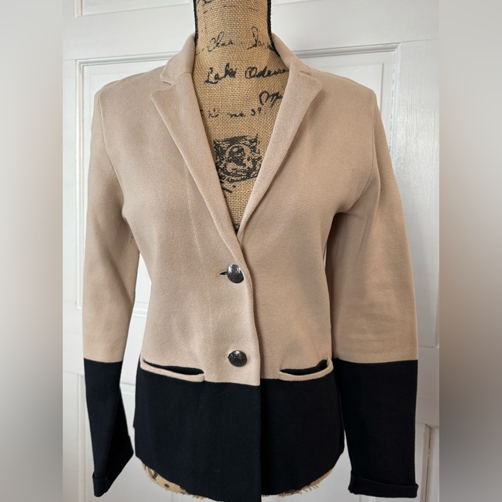 Banana Republic Tan and Black Blazer Structured Knit Jacket